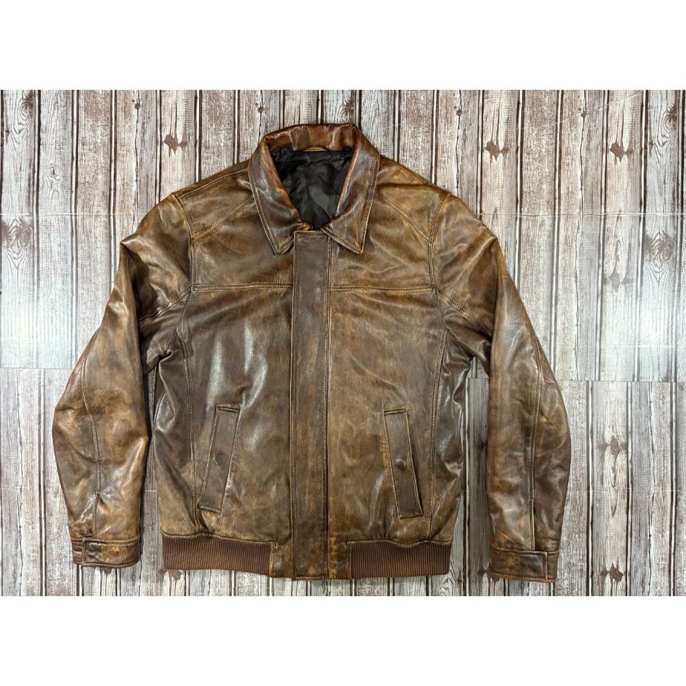 Cortefiel soft Leather bomber Jacket size 46 / XL US color Brown Vintage